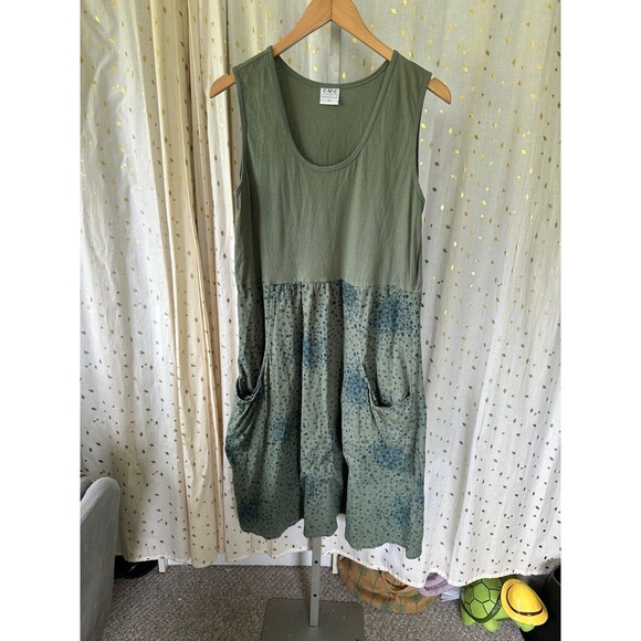 Color Me Cotton CMC Lagenlook Front Pockets Watercolor Circles Dots Midi Dress L - Picture 2 of 5